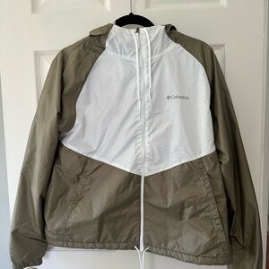 Columbia Two-Tone Hooded Windbreaker Jacket - White & Olive